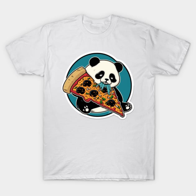 Cute Lovely Panda Eats Pizza T-Shirt by kiddo200